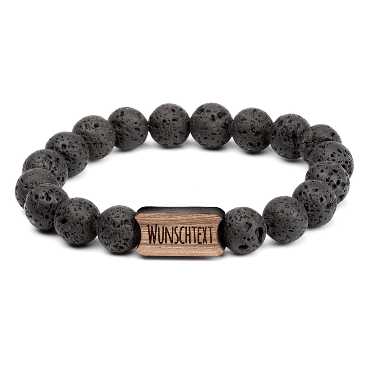 Armband mit Perlen aus Naturstein mit Nussbaumholz - Black Lava