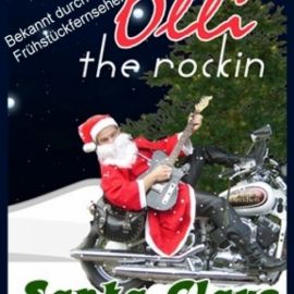 The rockin Santa Claus mit E-Gitarre und Motorrad